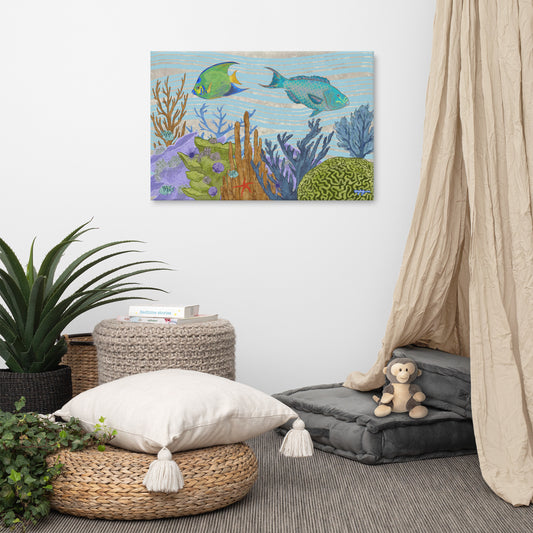 The Reef Angelfish Parrotfish Fine Art Canvas 24" x 36"
