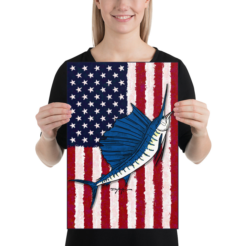 American Flag Colors of Freedom Sailfish Fine Art Print – William