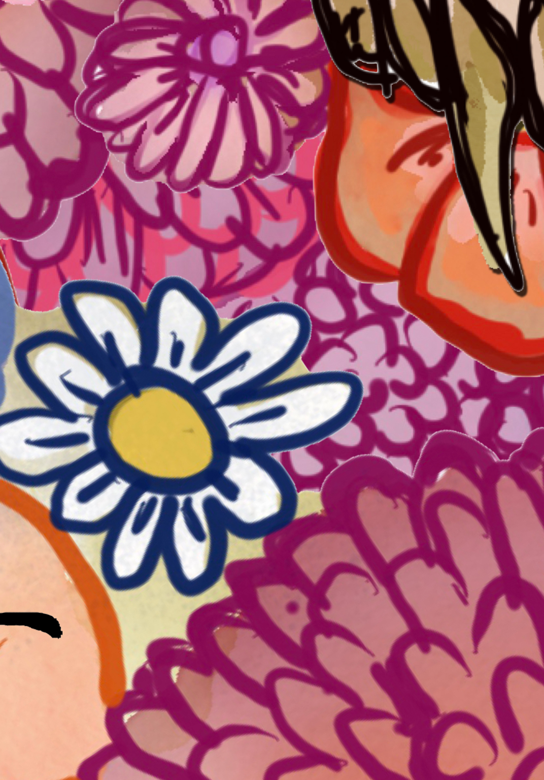 Skull and Flowers Fine Floral Art Canvas Print 18" x 24"