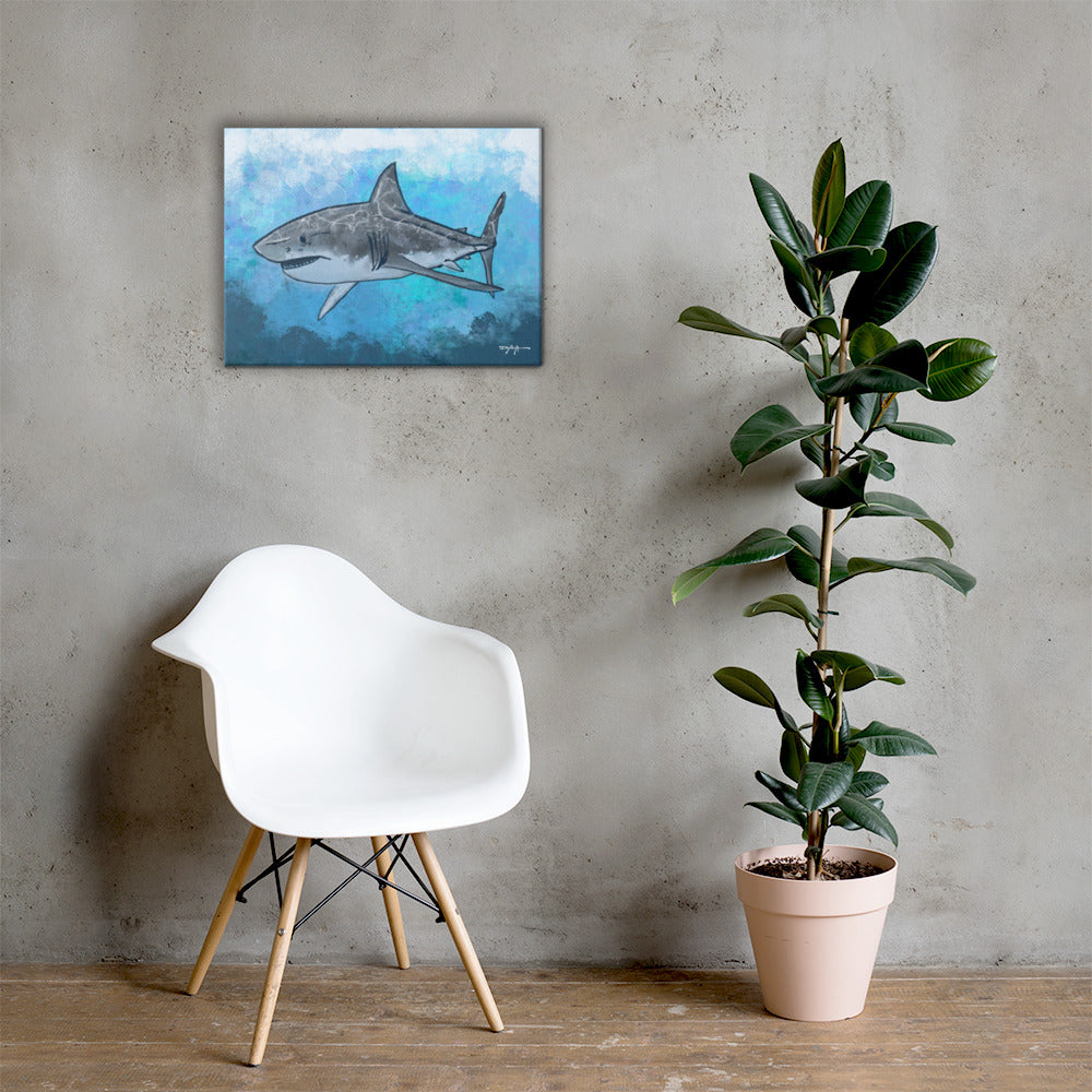 Sea Life Impression Great White Shark Fine Art Canvas Print 18" x 24"