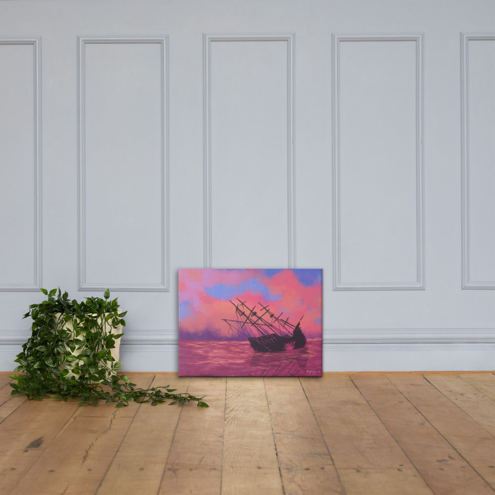 Wrecked Fine Art Sunset Landscape Canvas