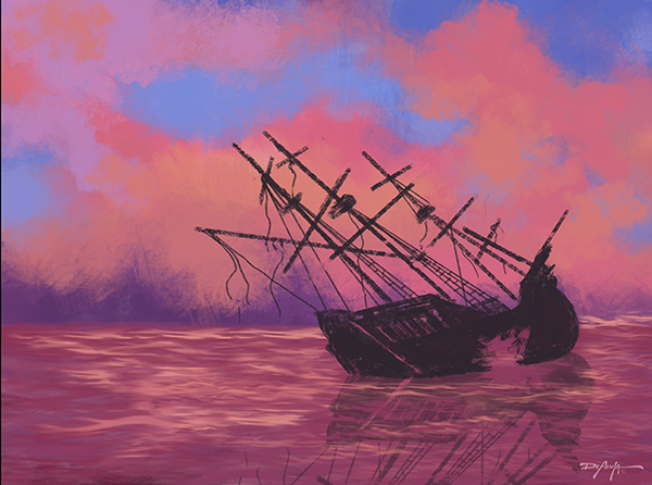 Wrecked Fine Art Sunset Landscape Canvas