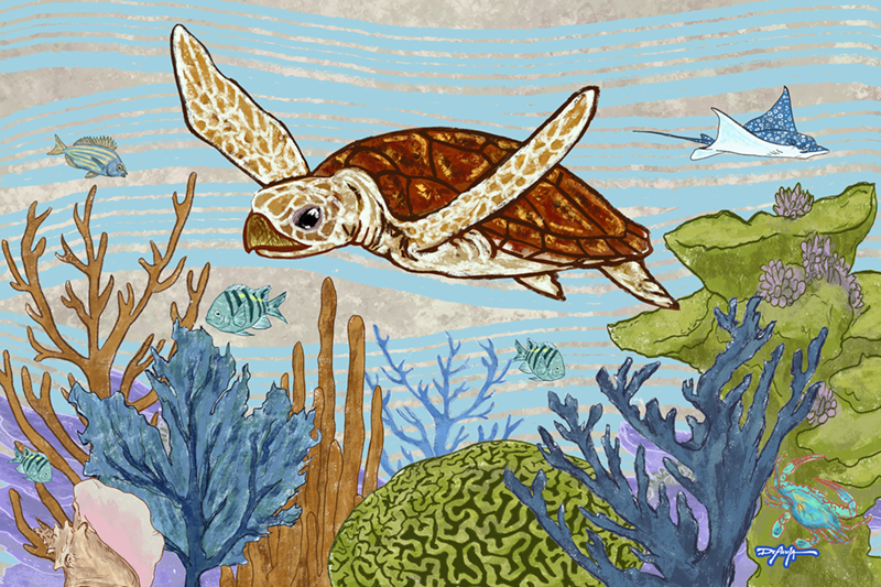 The Reef Turtle Fine Art Canvas 24" x 36"