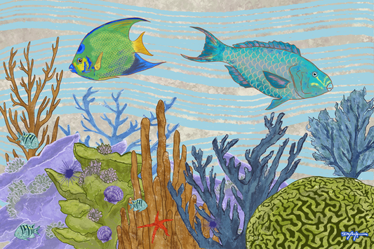 The Reef Angelfish Parrotfish Fine Art Canvas 24" x 36"