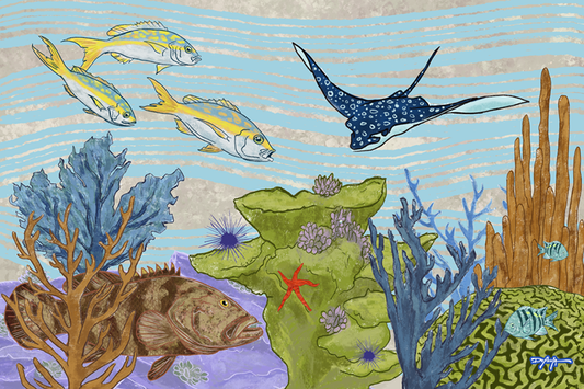 The Reef Eagle Ray Yellowtail Fine Art Canvas 24" x 36"