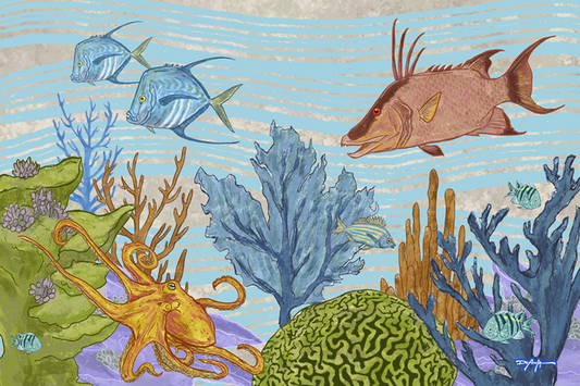 The Reef Hogfish Octopus Fine Art Canvas 24" x 36"