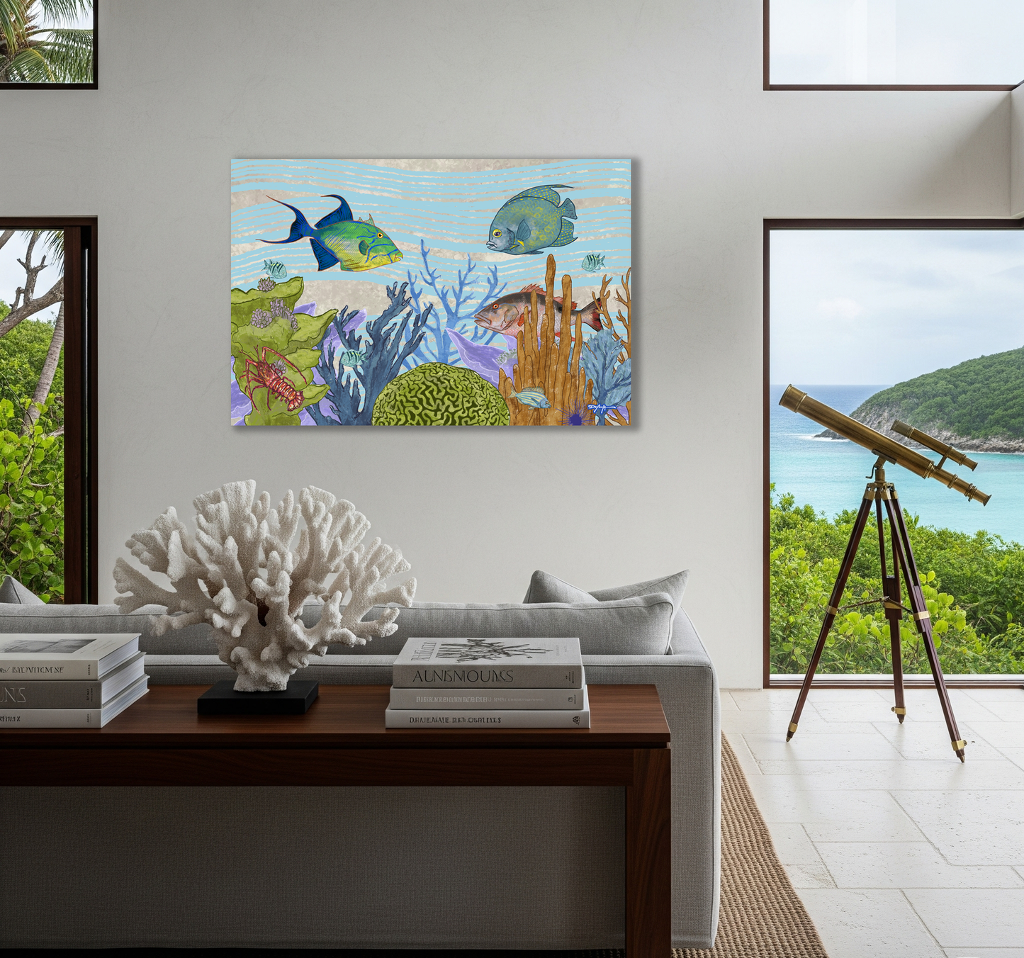The Reef Angelfish Parrotfish Fine Art Canvas 24" x 36"