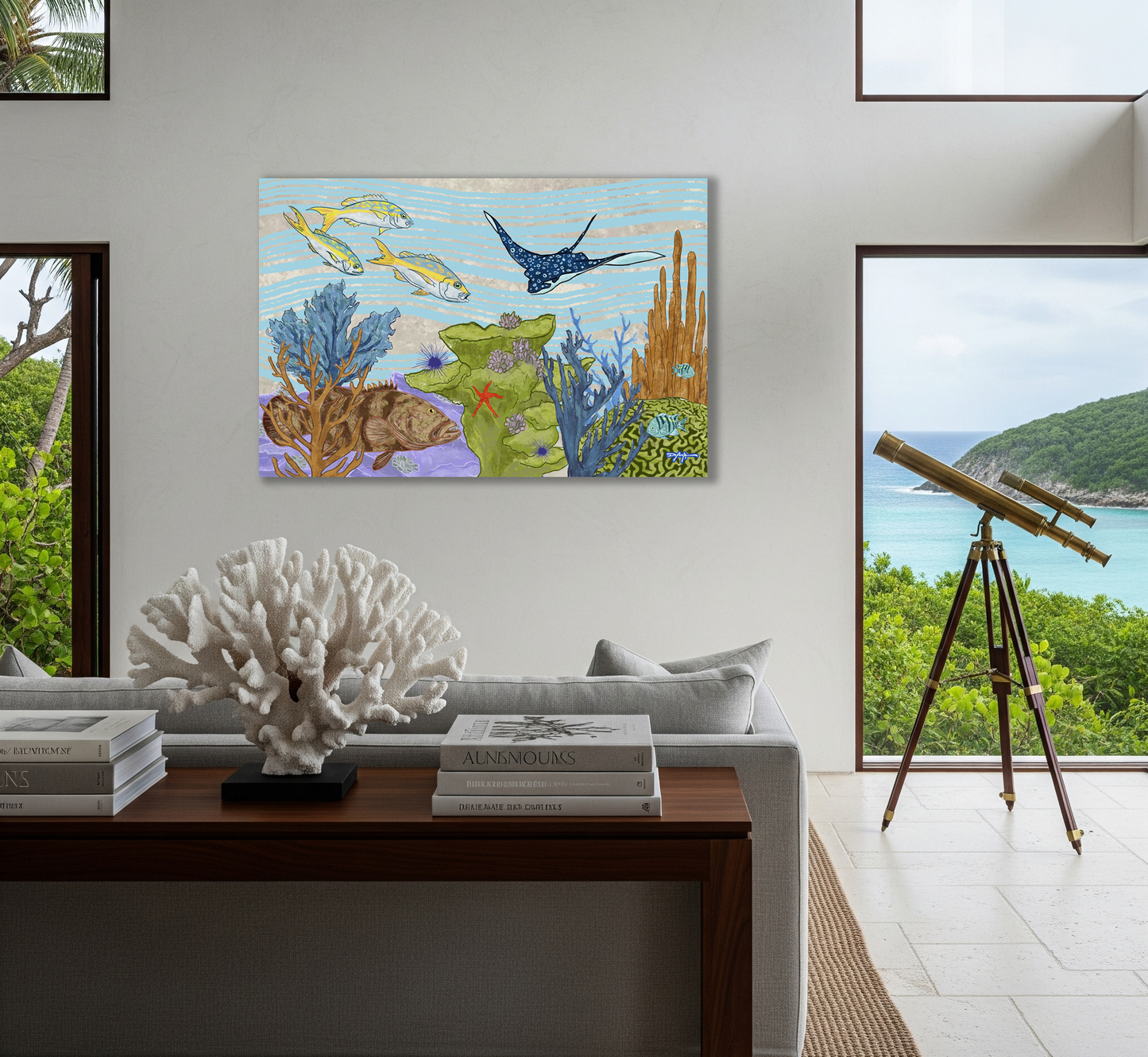 The Reef Eagle Ray Yellowtail Fine Art Canvas 24" x 36"