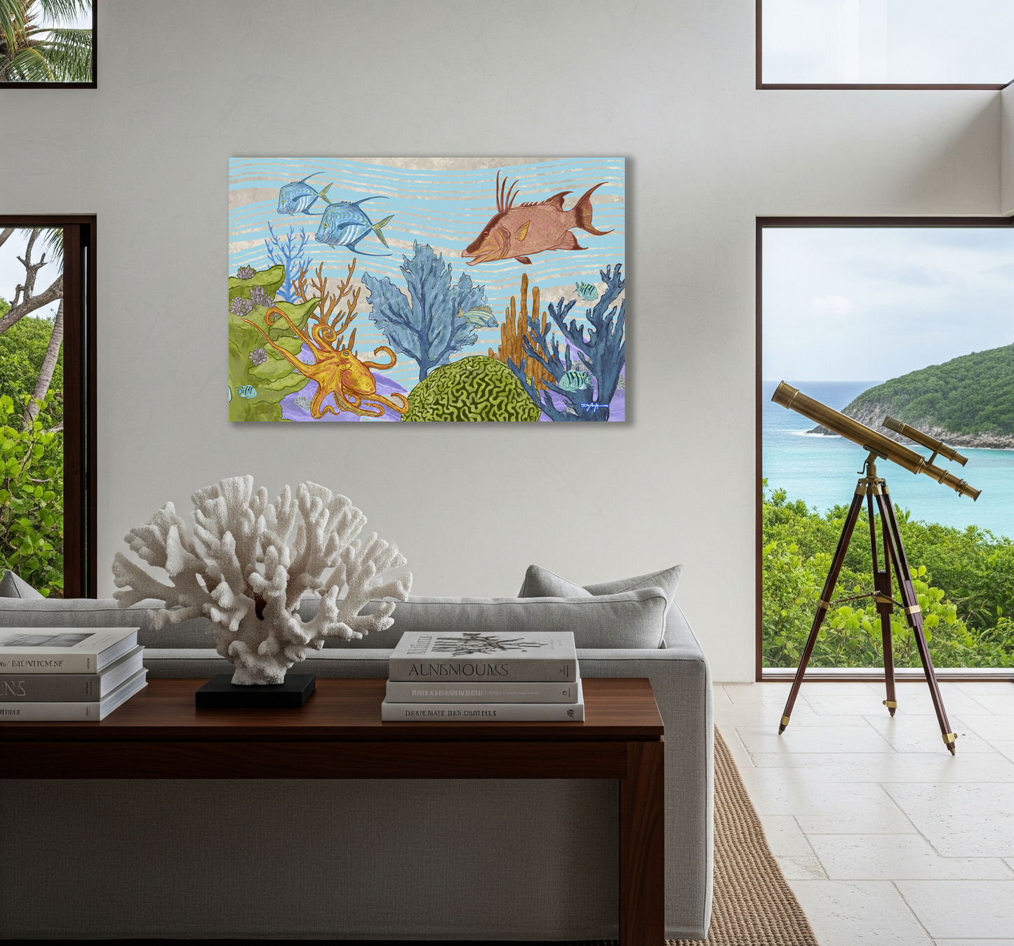 The Reef Hogfish Octopus Fine Art Canvas 24" x 36"