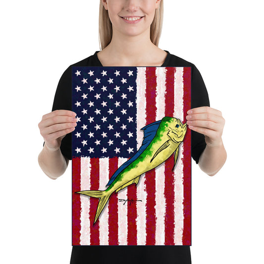 American Flag Colors of Freedom Mahi Mahi Dorado Fish Fine Art Print
