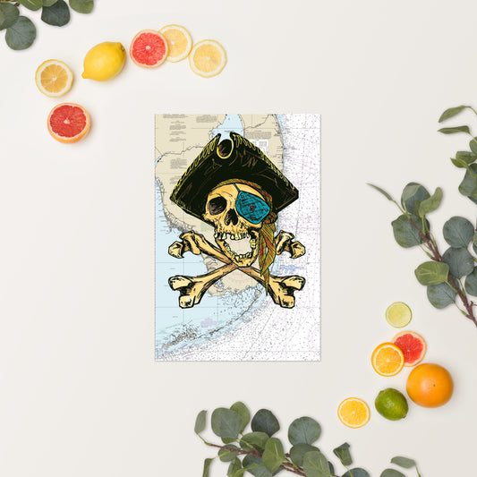 Pirate Skull Nautical Chart Fine Art Print