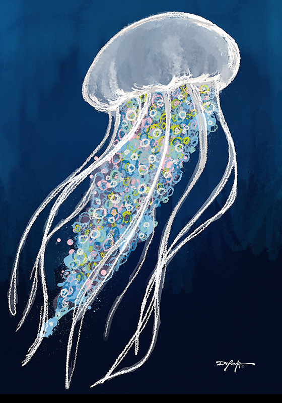 Blue Jellyfish Fine Coastal Art Canvas Print