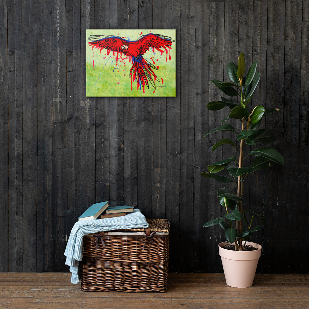 The Scarlet Macaw Drip Fine Art Canvas Print
