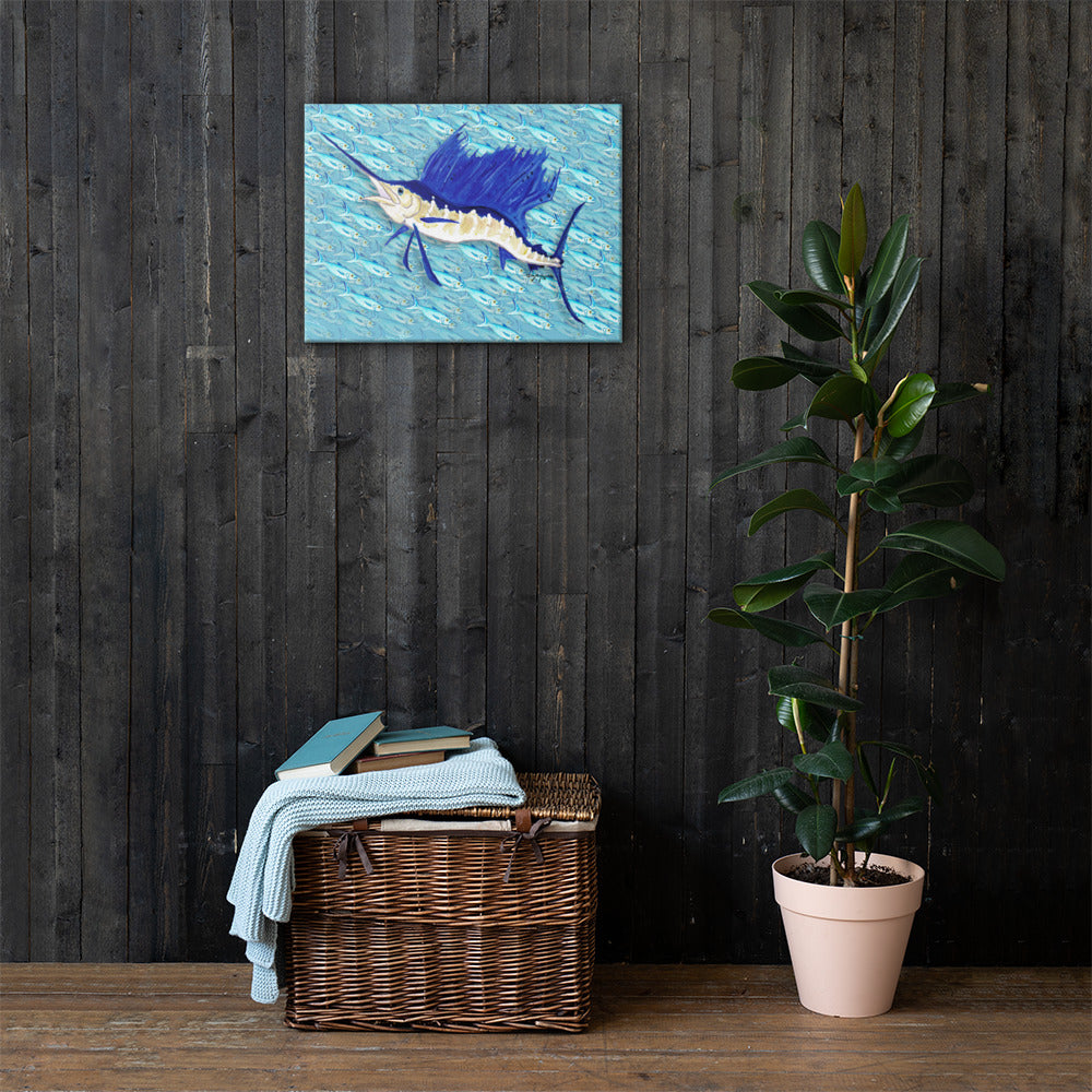 Sailfish in front of a Bait ball Fine Fish Art Canvas Print