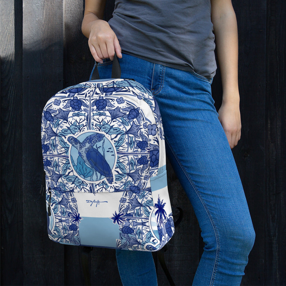 Delft Blue Sea Turtle Fine Art Blue and White Backpack Bag