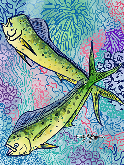 Sapphire Reef Dolphin Fish Mahi Mahi Fine Art  Canvas Print